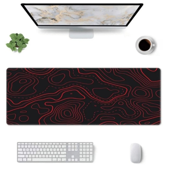 Red Black Topographic Mouse Pad Large Gaming Desk Mat Computer Mousepad … - Picture 2 of 7